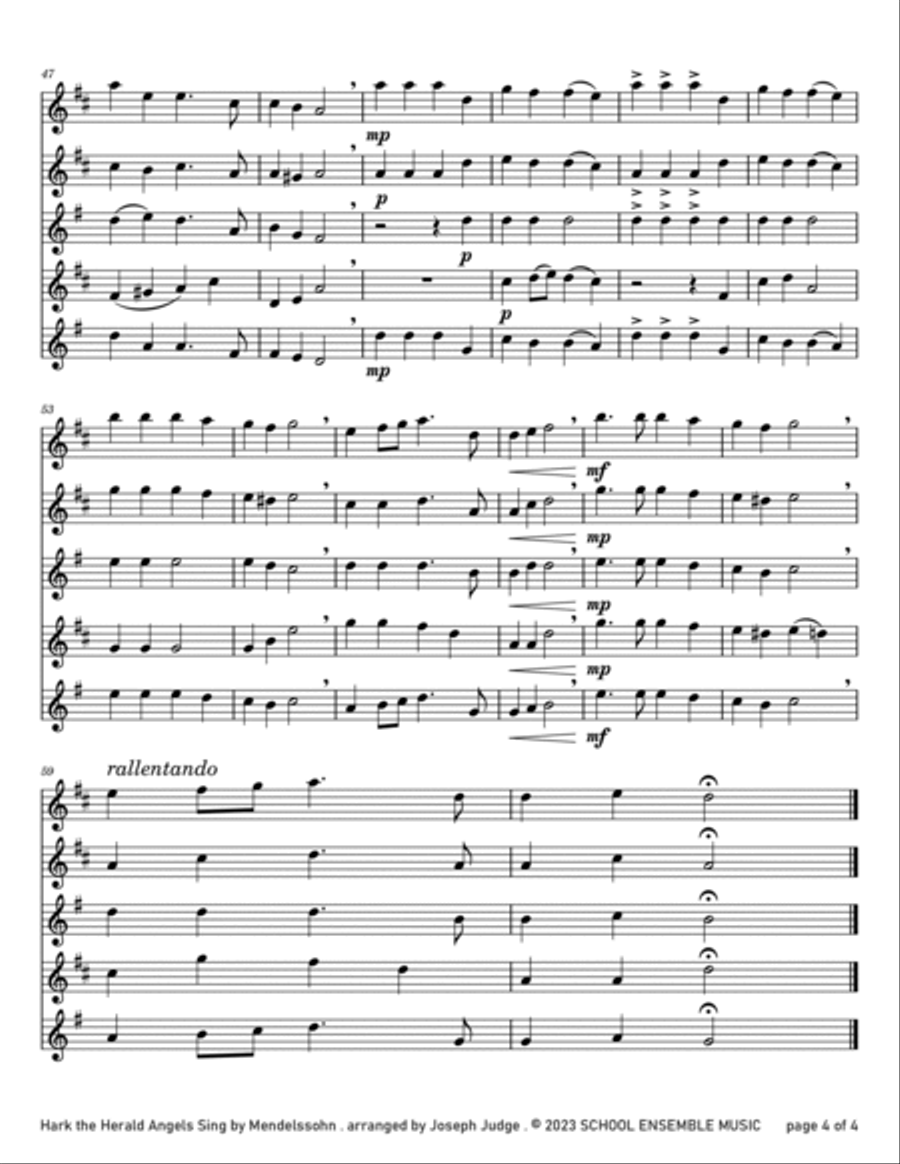 Hark The Herald Angels Sing for Saxophone Quartet in Schools Saxophone Quartet scores gallery preview page 4