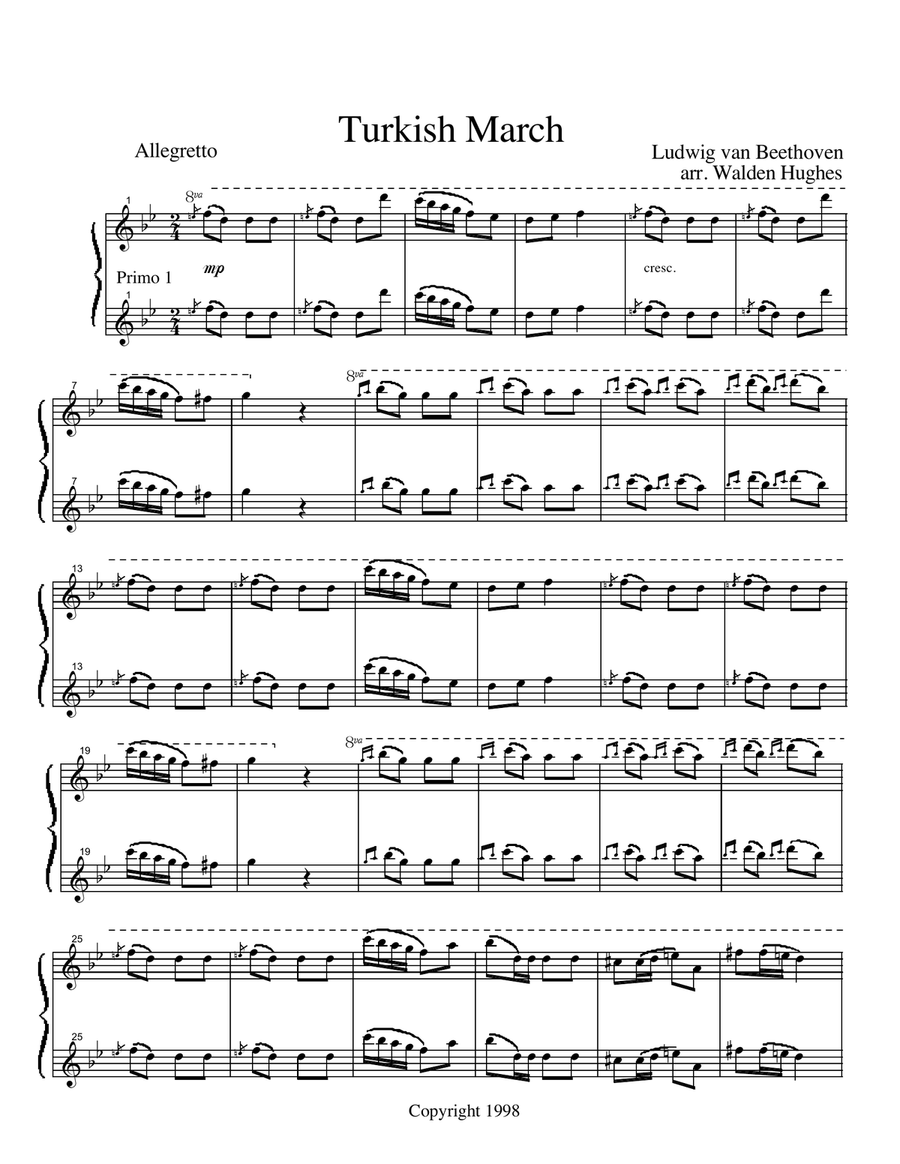 Beethoven's Turkish March Piano Quartet (2 Pianos 8 Hands) Small Ensemble scores gallery preview page 1