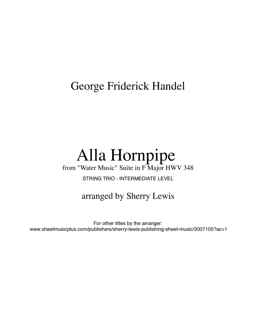 HORNPIPE from Water Music, String Trio, Intermediate Level for 2 violins and cello or violin, viola String Trio scores gallery preview page 1