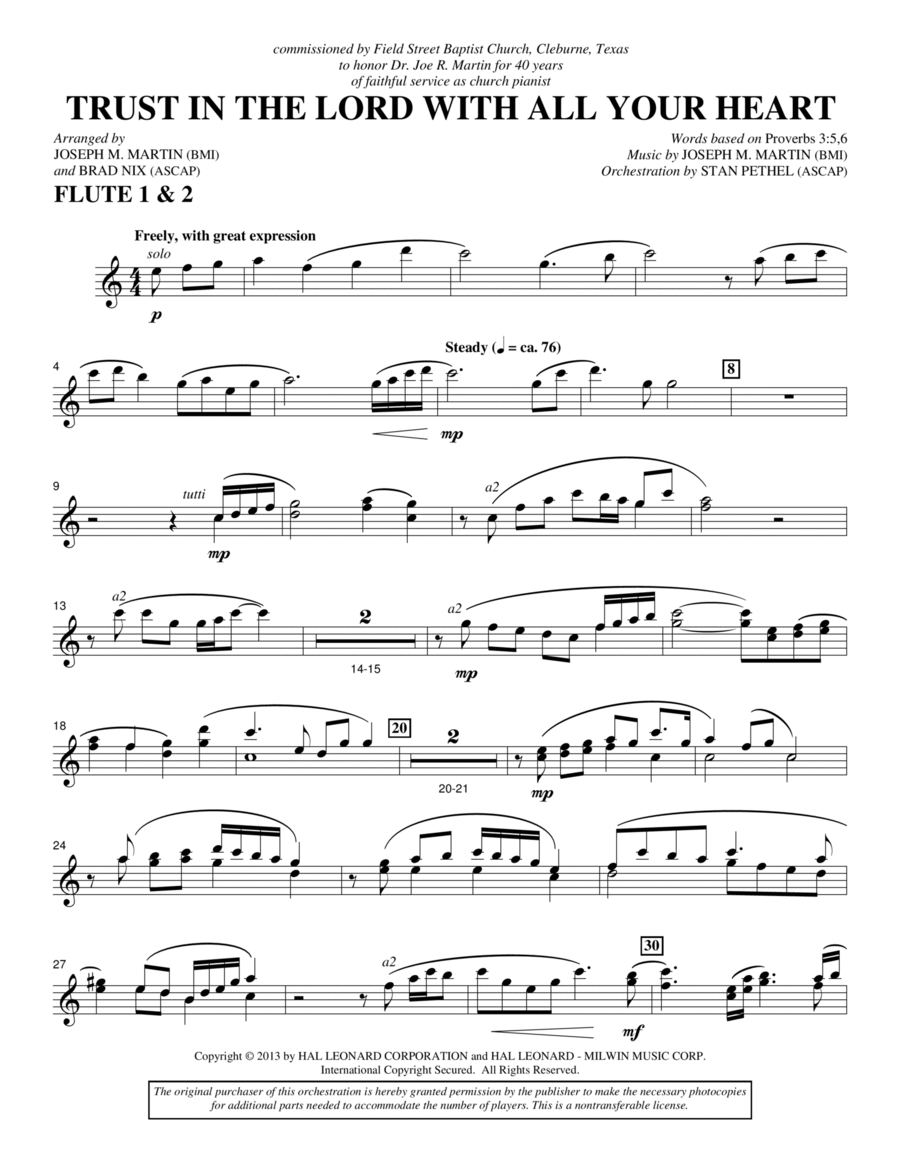 Trust In The Lord With All Your Heart - Flute 1 & 2 Choir scores gallery preview page 1