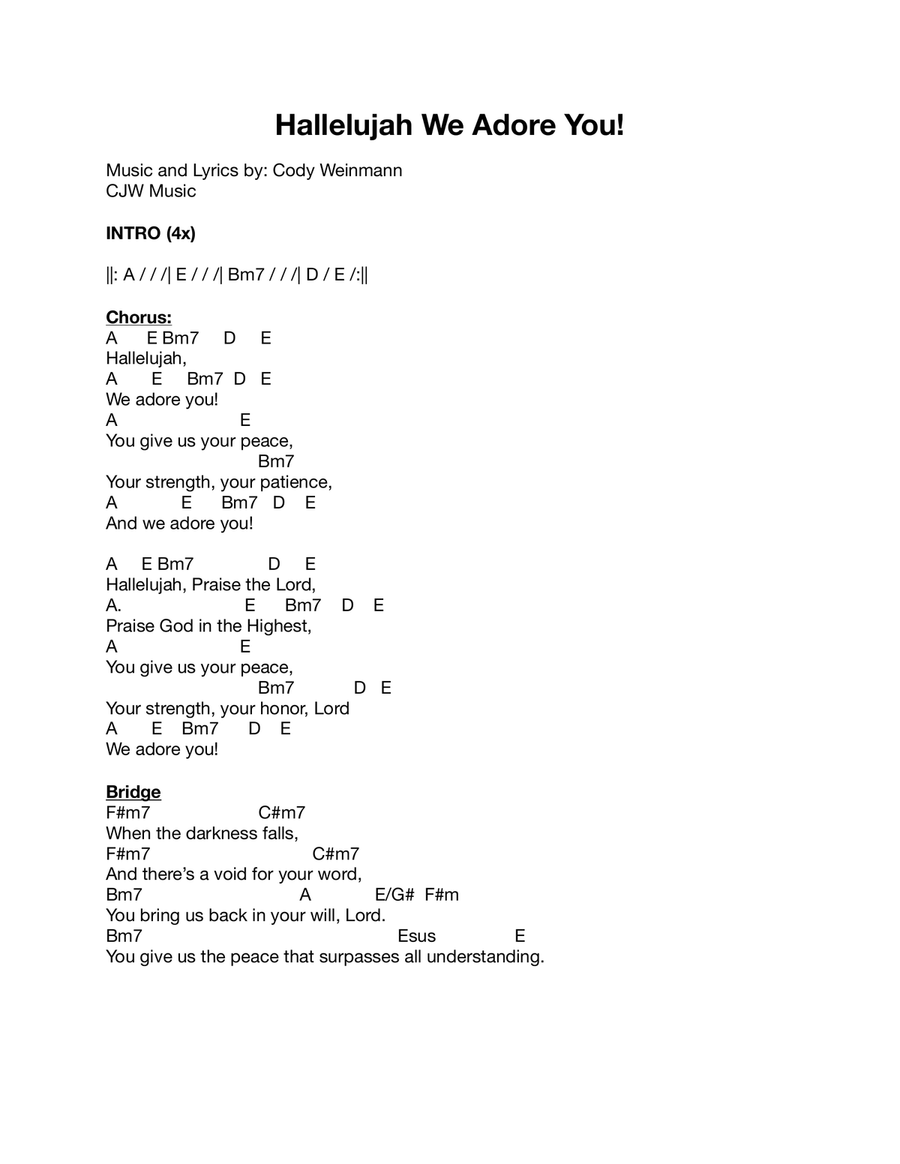 Hallelujah, We Adore You! (Lyrics and Chords) Voice Solo scores gallery preview page 1