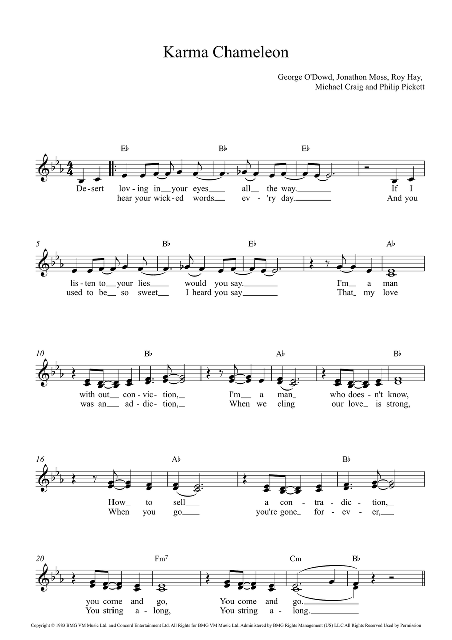Karma Chameleon Karma Chameleon 2-Part scores gallery preview page 1