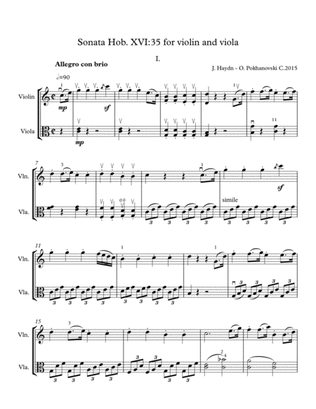Haydn-Pokhanovski Sonata in C arranged for violin and viola, 1st movement