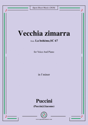 Book cover for Puccini-Vecchia zimarra,in f minor,for Voice and Piano