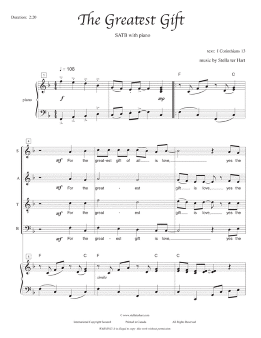 The Greatest Gift - SATB with piano; 1st Corinthians:13 image number null