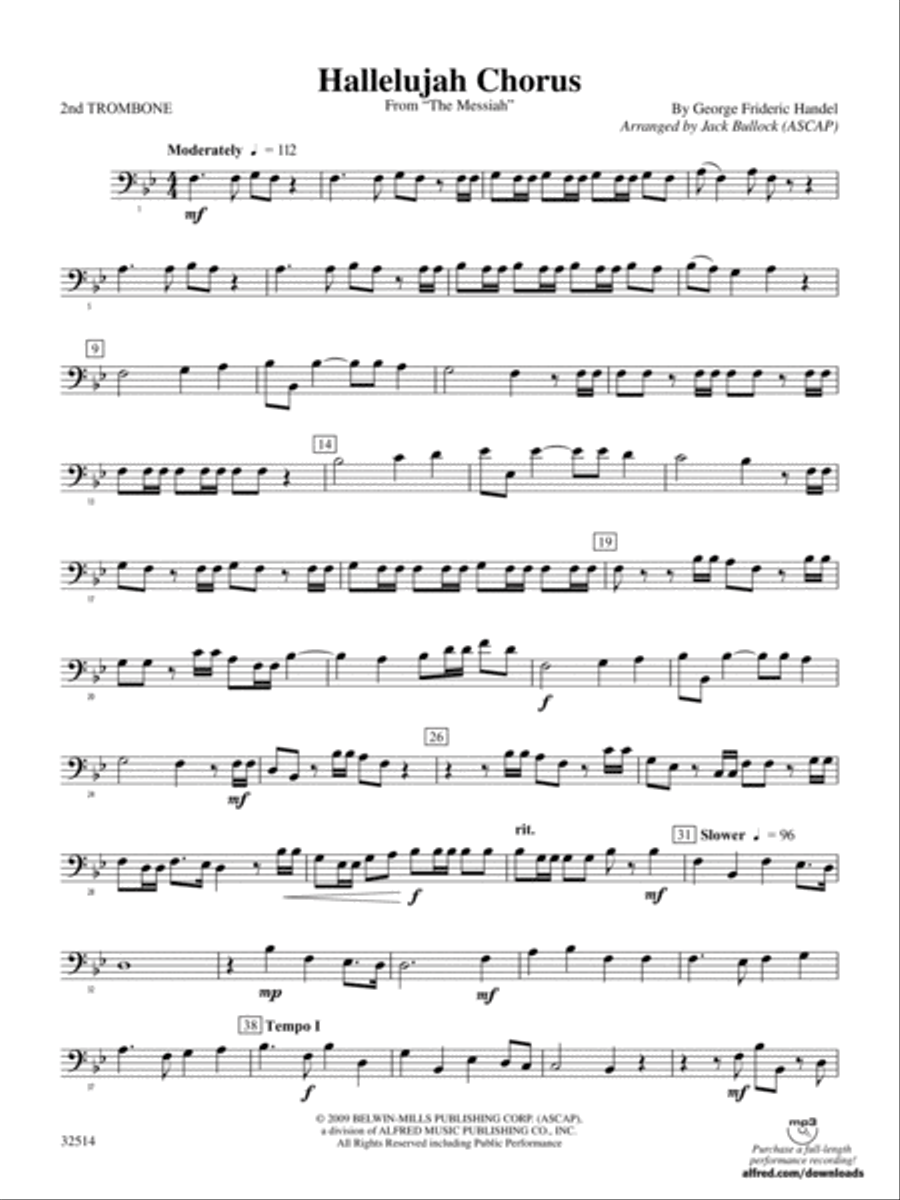 Hallelujah Chorus (From The Messiah): 2nd Trombone Concert Band scores gallery preview page 1
