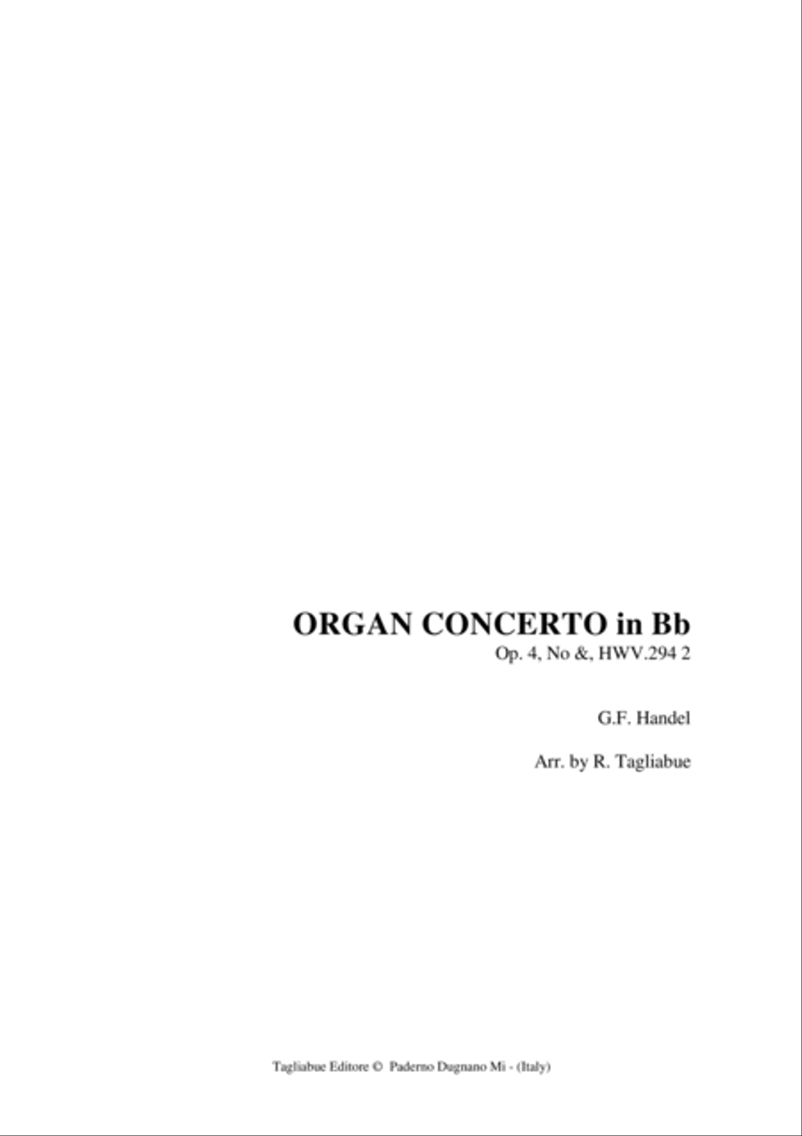 HANDEL - ORGAN CONCERTO in Bb Op. 4, No 6, HWV.294-2 Small Ensemble scores gallery preview page 1