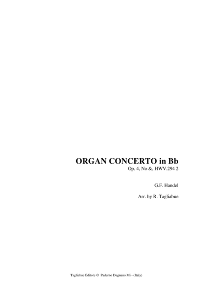 HANDEL - ORGAN CONCERTO in Bb Op. 4, No 6, HWV.294-2 image number null