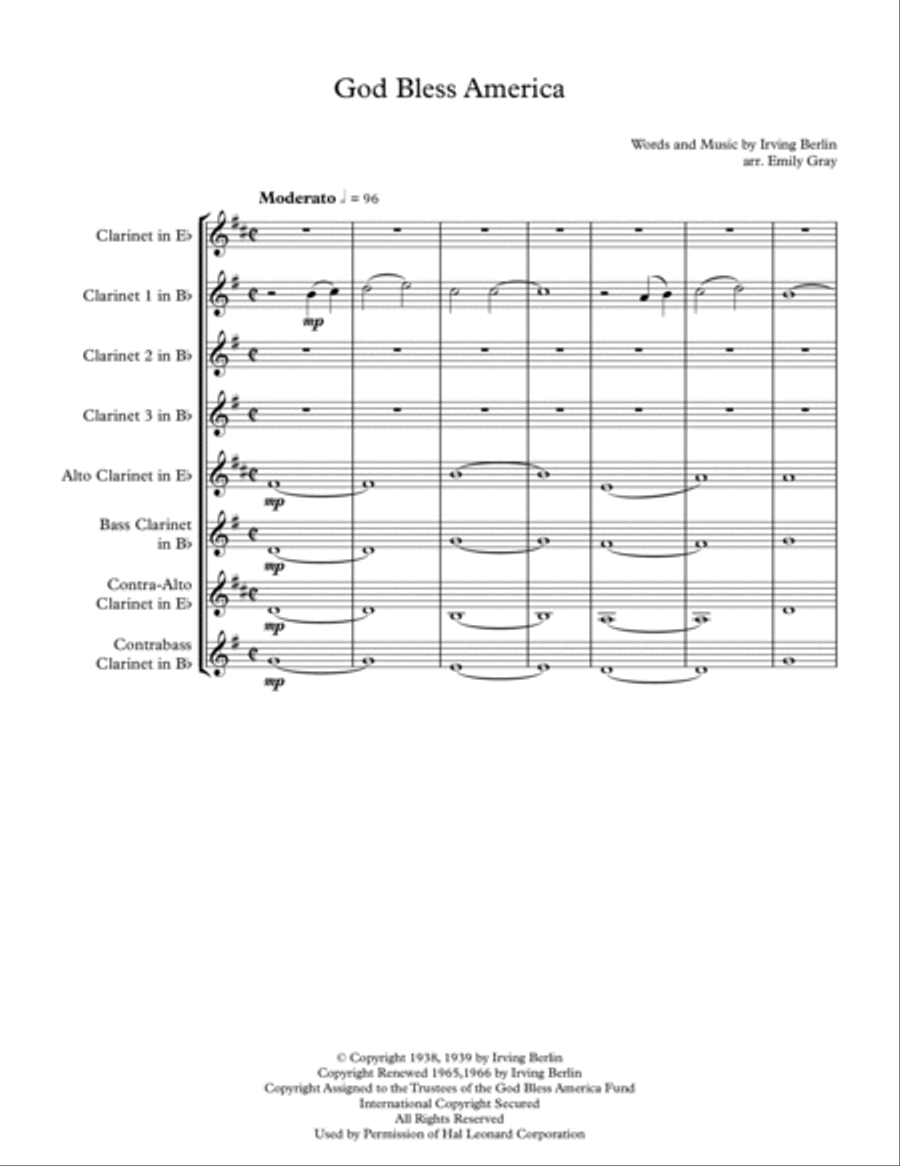 God Bless America Woodwind Ensemble scores gallery preview page 1