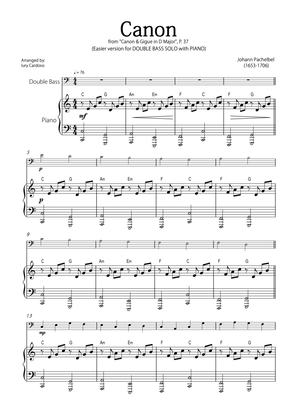 "Canon" by Pachelbel - EASY version for DOUBLE BASS SOLO with PIANO