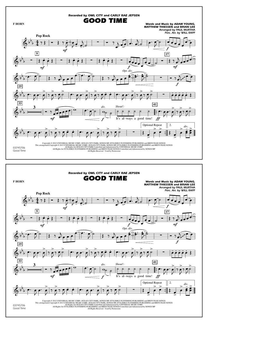 Good Time - F Horn Marching Band scores gallery preview page 1