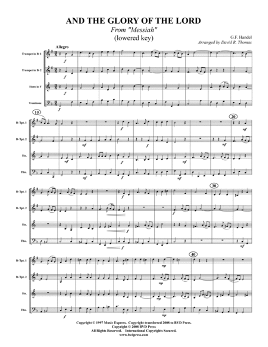 And the Glory of the Lord Brass Quartet scores gallery preview page 4