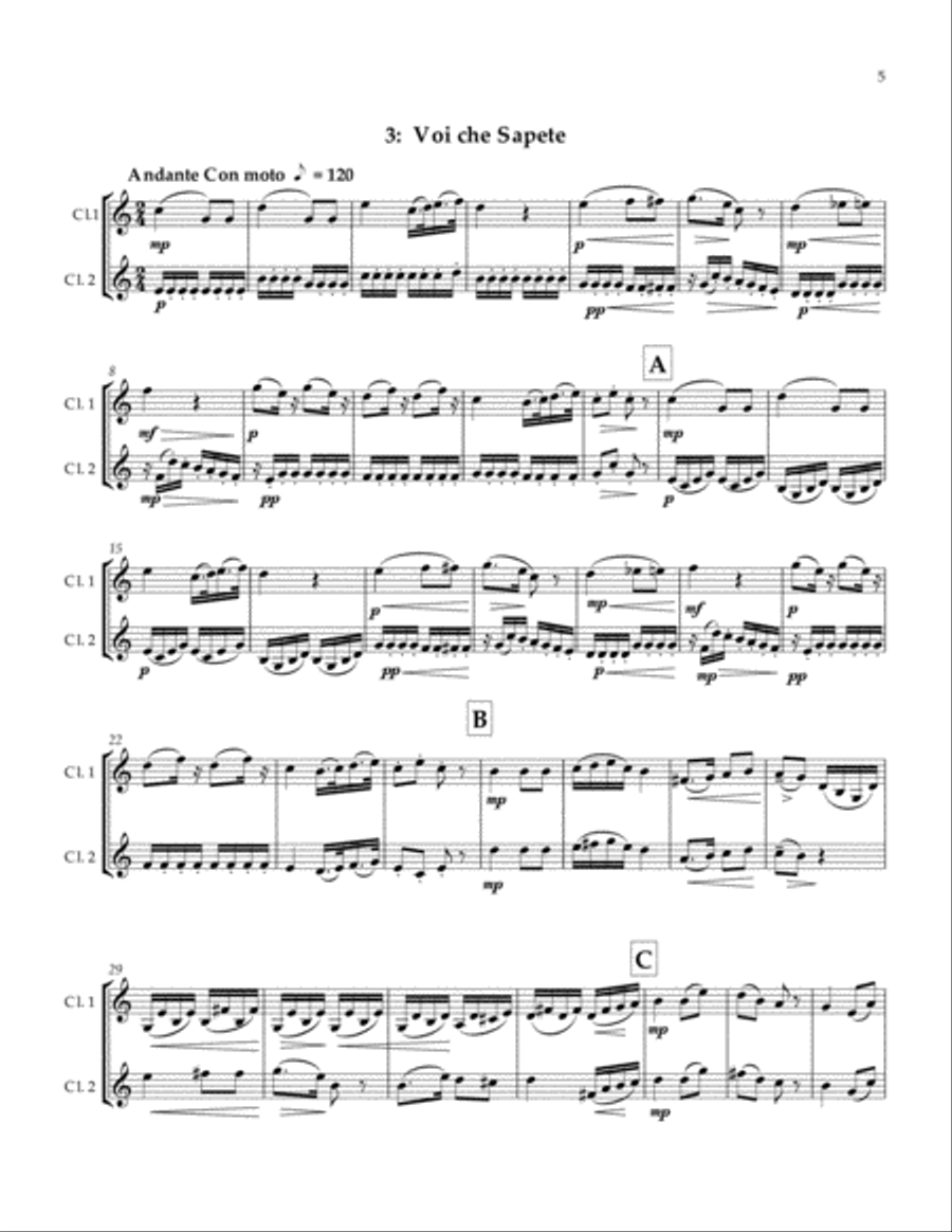 Nine Arias From The Marriage of Figaro For Bb Clarinet Duet Clarinet Duet scores gallery preview page 6