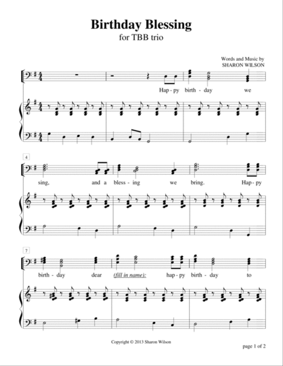 Birthday Blessing (for TBB trio) 3-Part scores gallery preview page 2