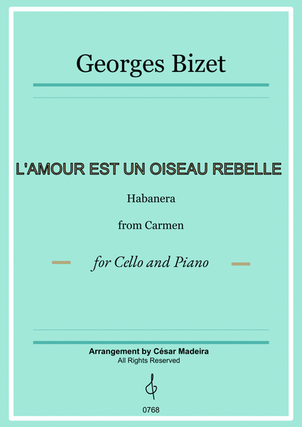 Habanera from Carmen by Bizet - Cello and Piano (Full Score and Parts) image number null