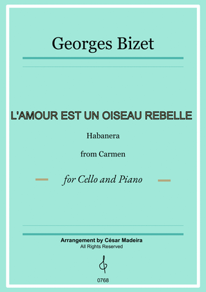 Habanera from Carmen by Bizet - Cello and Piano (Full Score and Parts)