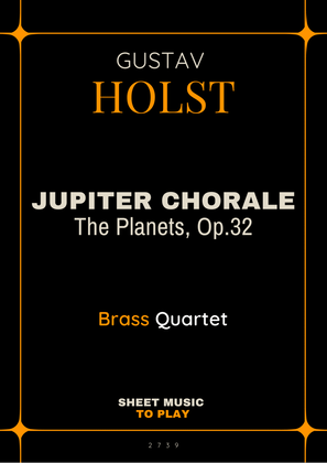 Book cover for Jupiter Chorale from The Planets - Brass Quartet (Full Score and Parts)