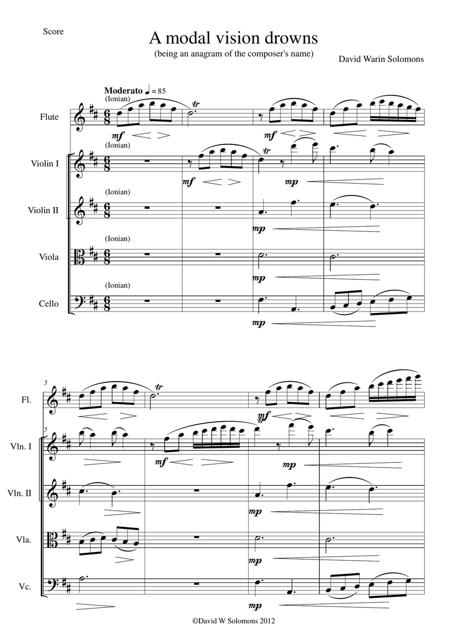 A modal vision drowns for flute and string quartet Chamber Orchestra scores gallery preview page 1