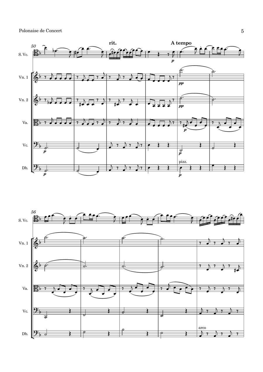 Popper Polonaise de Concert Op 14 for Cello and String Orchestra String Orchestra scores gallery preview page 6