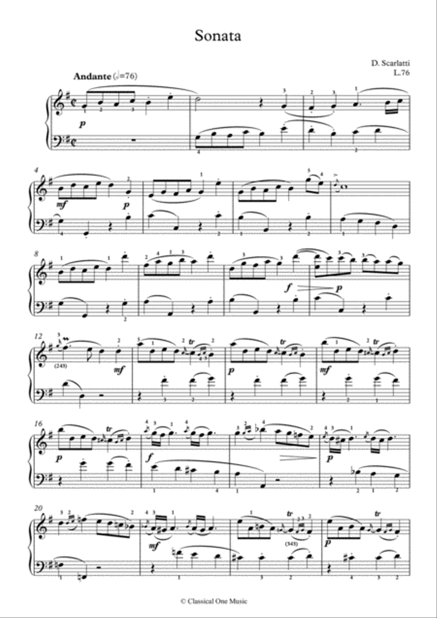 Scarlatti-Sonata in G-Major L.76 K.374(piano) Piano Solo scores gallery preview page 2