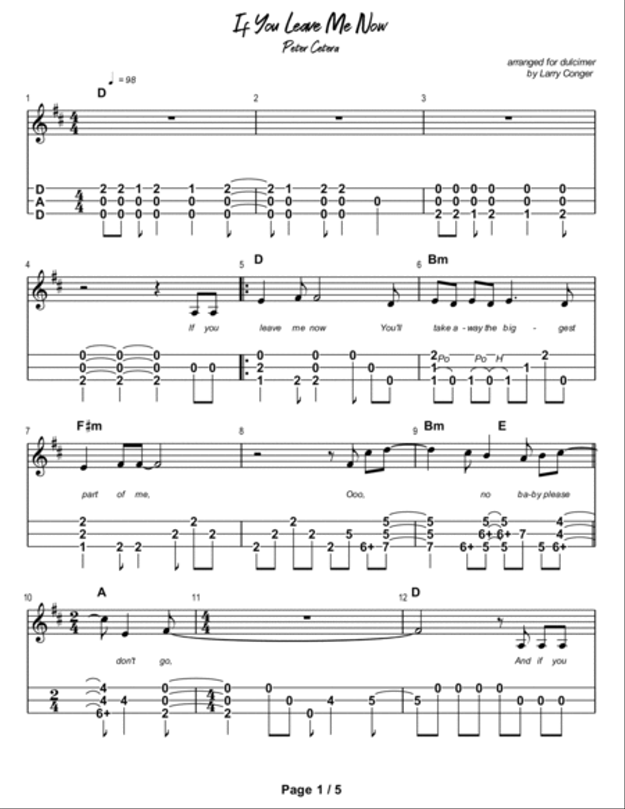 If You Leave Me Now If You Leave Me Now Dulcimer scores gallery preview page 2