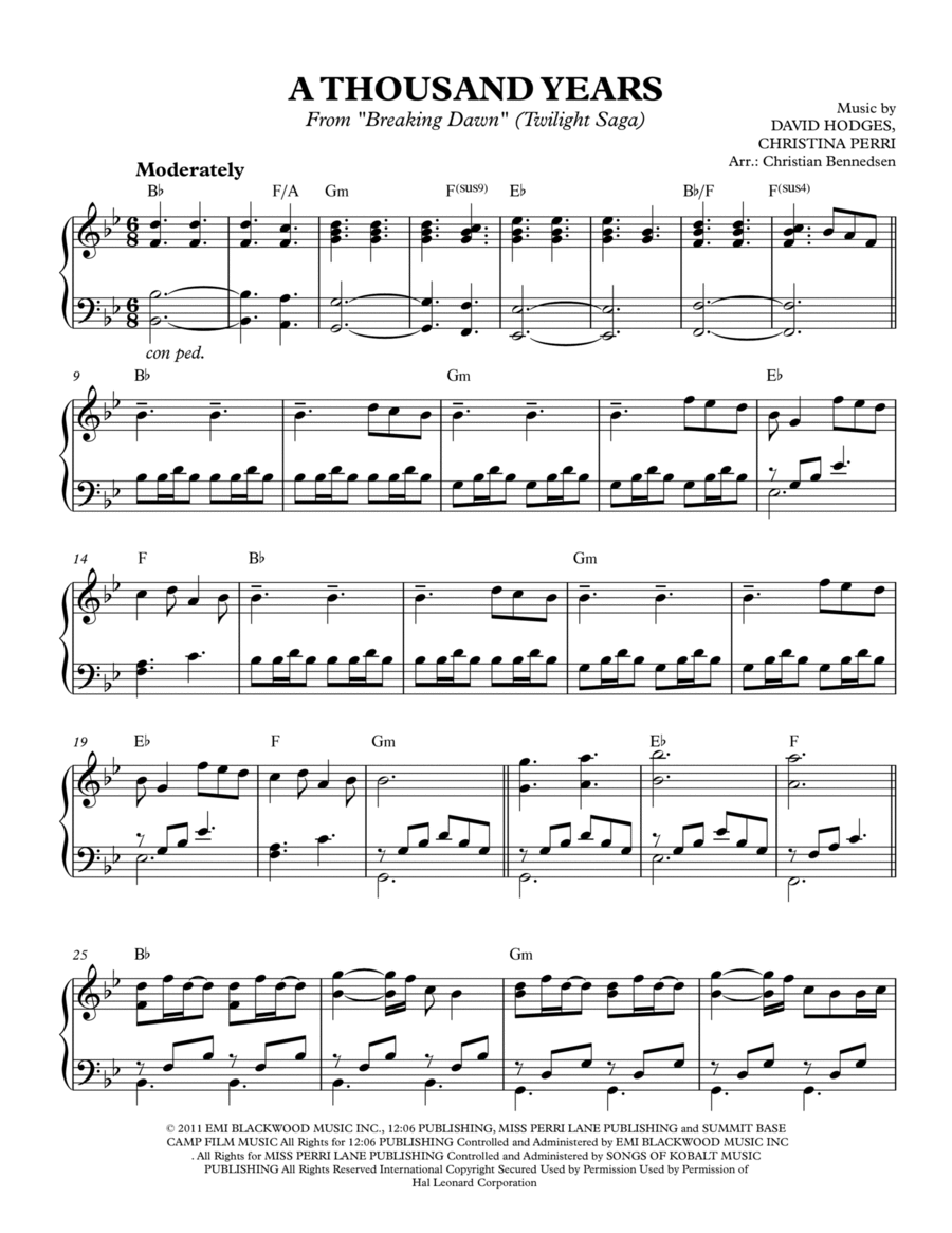A Thousand Years A Thousand Years Easy Piano scores gallery preview page 1