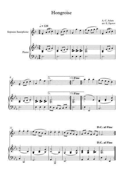 Hongroise, Adolphe-Charles Adam, For Soprano Saxophone & Piano image number null