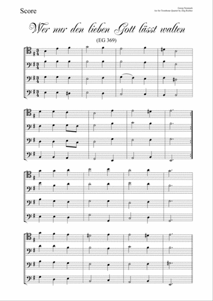 Who only lets Him rule (Wer nur den lieben Gott lässt walten, EG 369) for Trombone Quartet Brass Quartet scores gallery preview page 2
