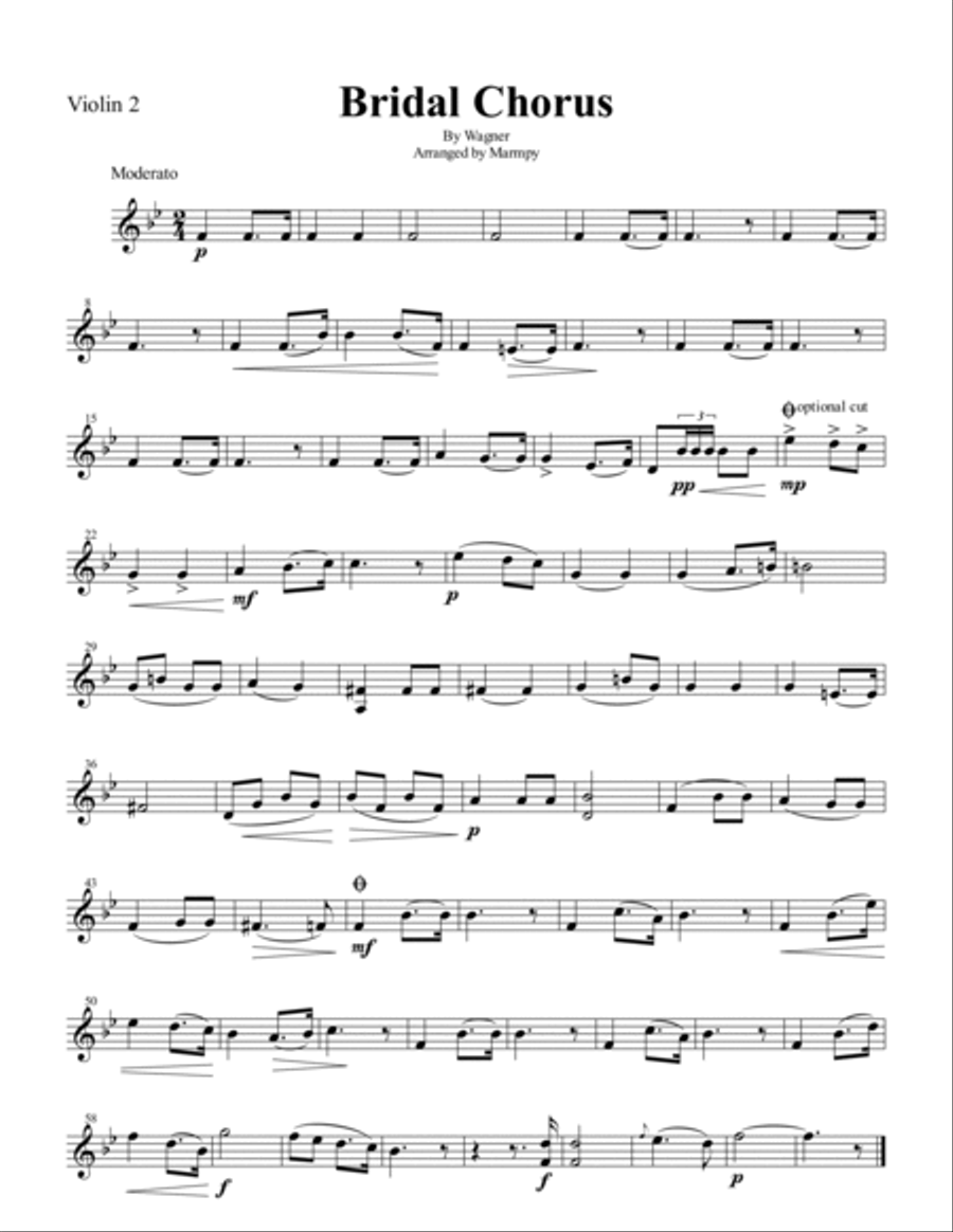 Bridal Chorus by Wagner (arranged for String Quartet) String Quartet scores gallery preview page 2
