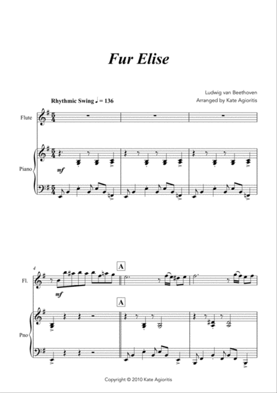 Fur Elise - a Jazz Arrangement for Flute and Piano Flute Solo scores gallery preview page 3