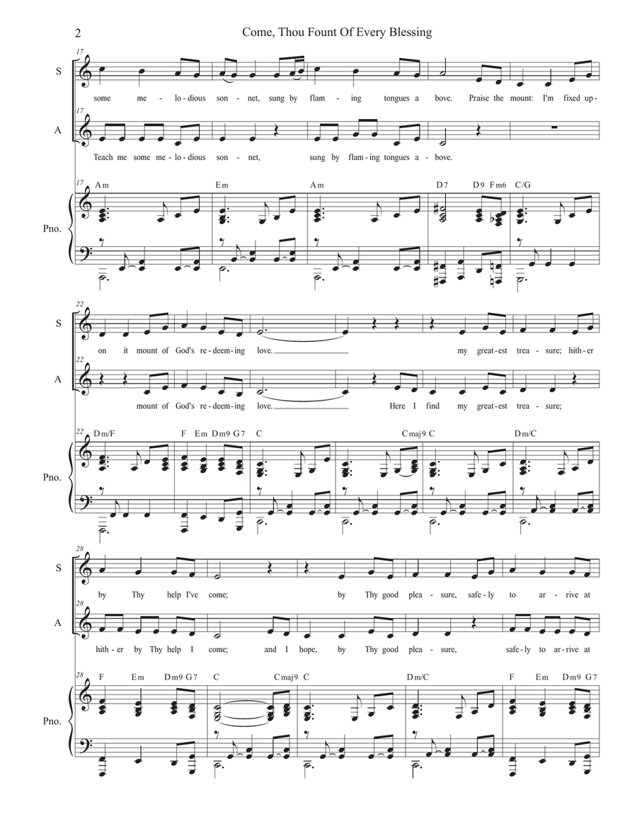 Come, Thou Fount Of Every Blessing (2-part choir - (SA) SA scores gallery preview page 2