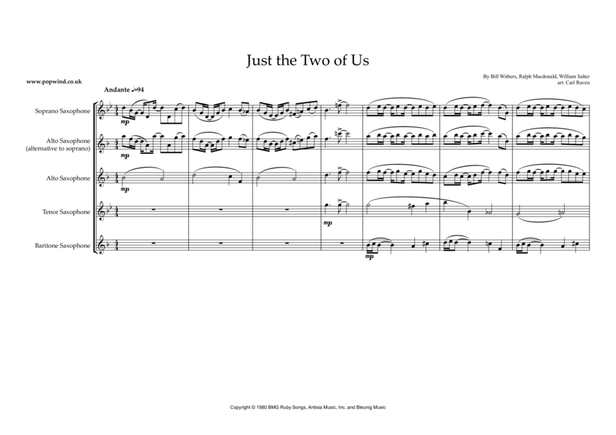 Just The Two Of Us Saxophone Quartet scores gallery preview page 1