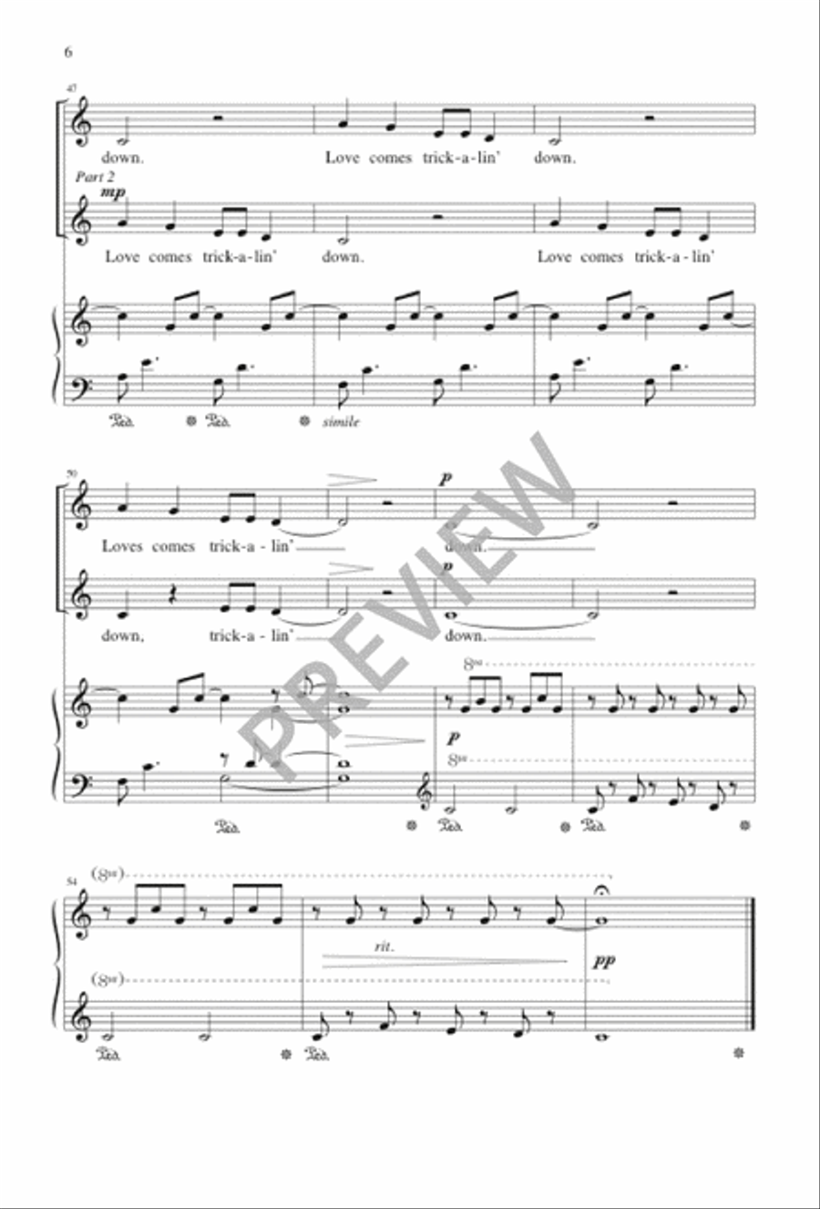 Love Comes Trick-a-lin' Down Unison Choir scores gallery preview page 6
