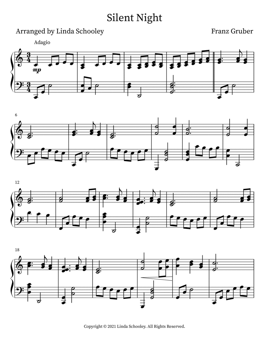Silent Night Piano Solo scores gallery preview page 1