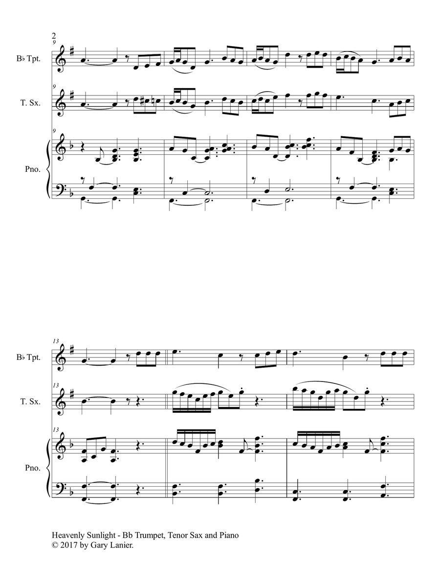 HEAVENLY SUNLIGHT (Trio - Bb Trumpet, Tenor Sax & Piano with Score/Parts) Tenor Saxophone scores gallery preview page 3