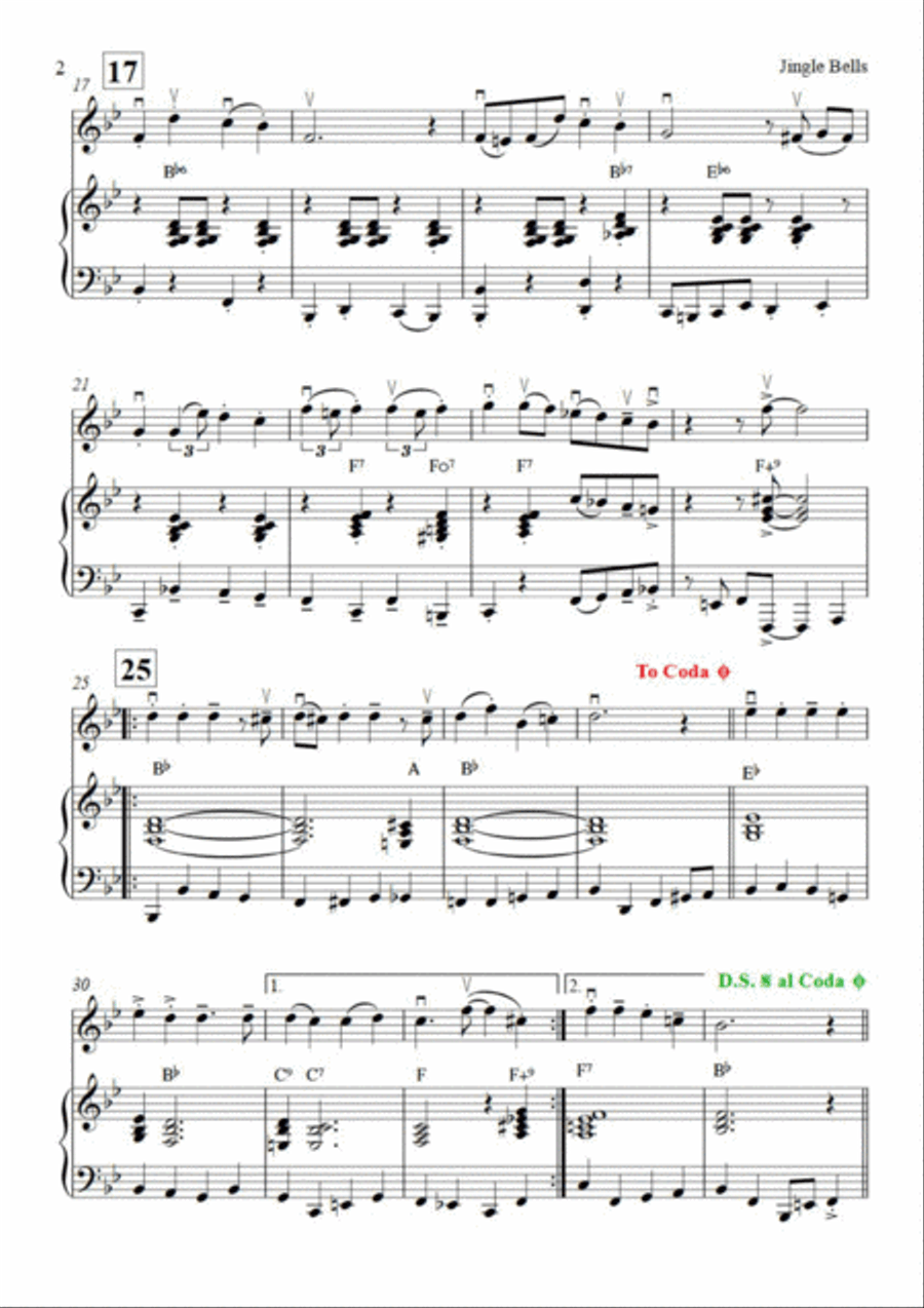 Jingle Bells (easily swinging solo & piano) Large Ensemble scores gallery preview page 2