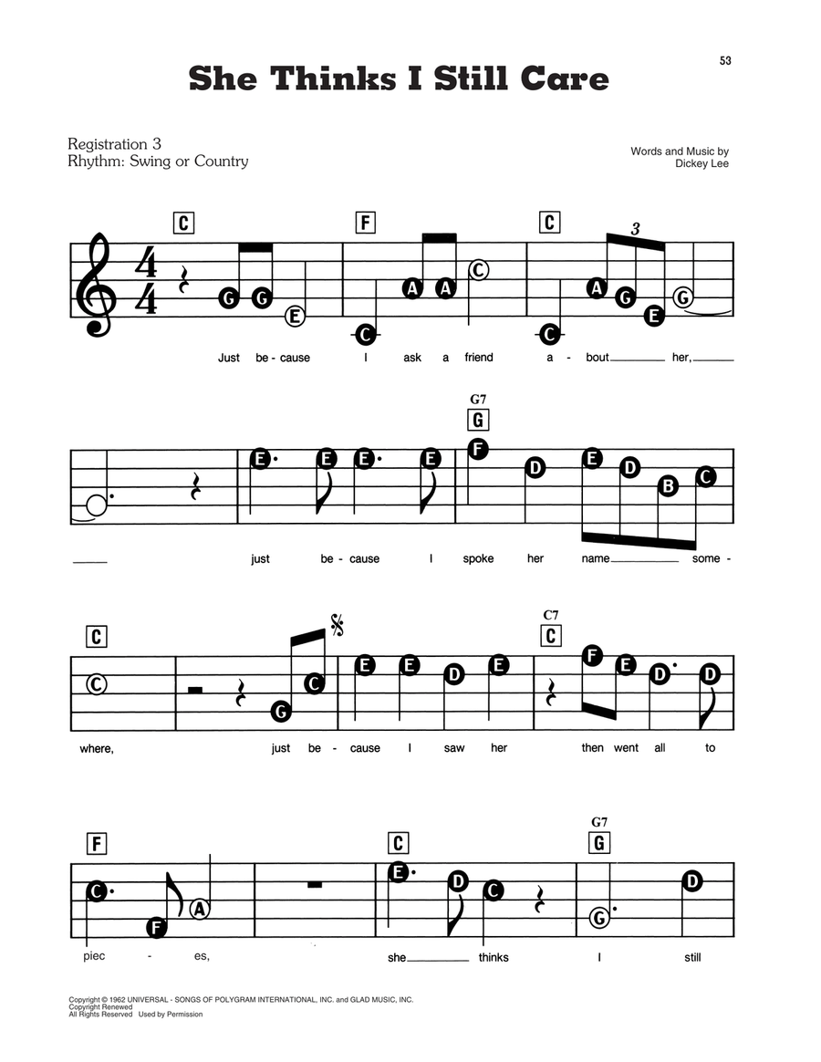 She Thinks I Still Care Electronic Keyboard scores gallery preview page 1