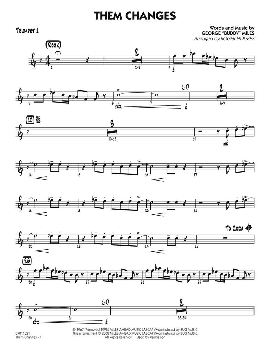 Them Changes - Trumpet 1 Them Changes - Trumpet 1 Jazz Ensemble scores gallery preview page 1