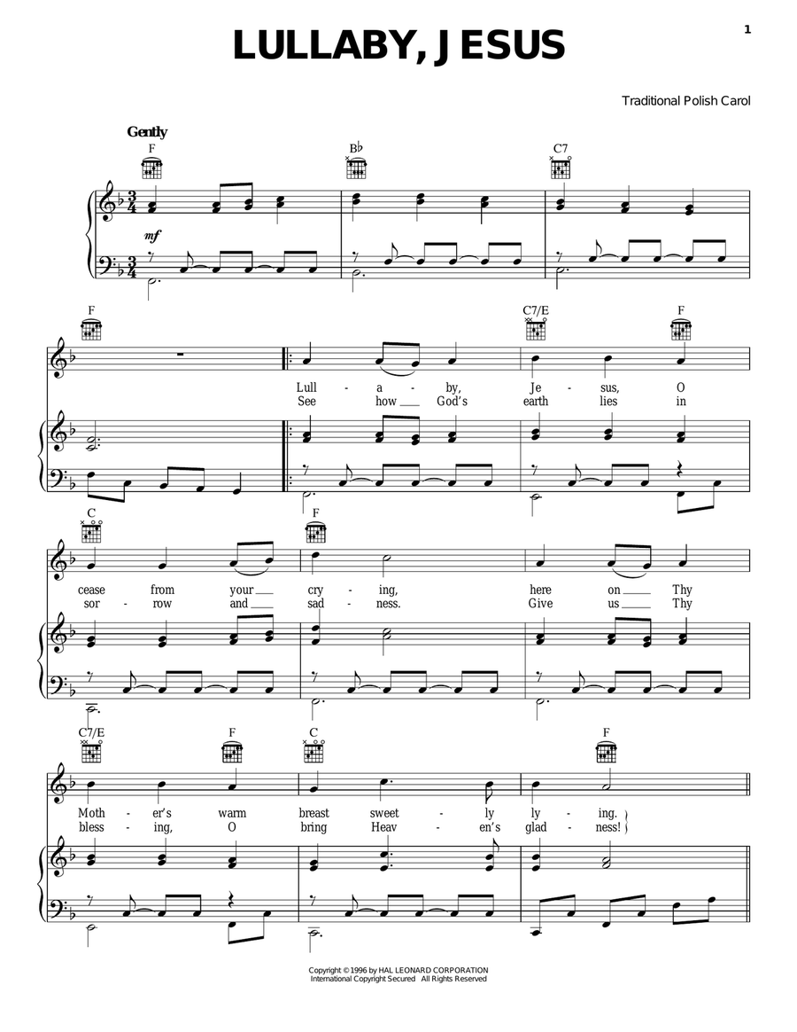 Lullaby, Jesus Lullaby, Jesus Piano, Vocal, Guitar scores gallery preview page 1