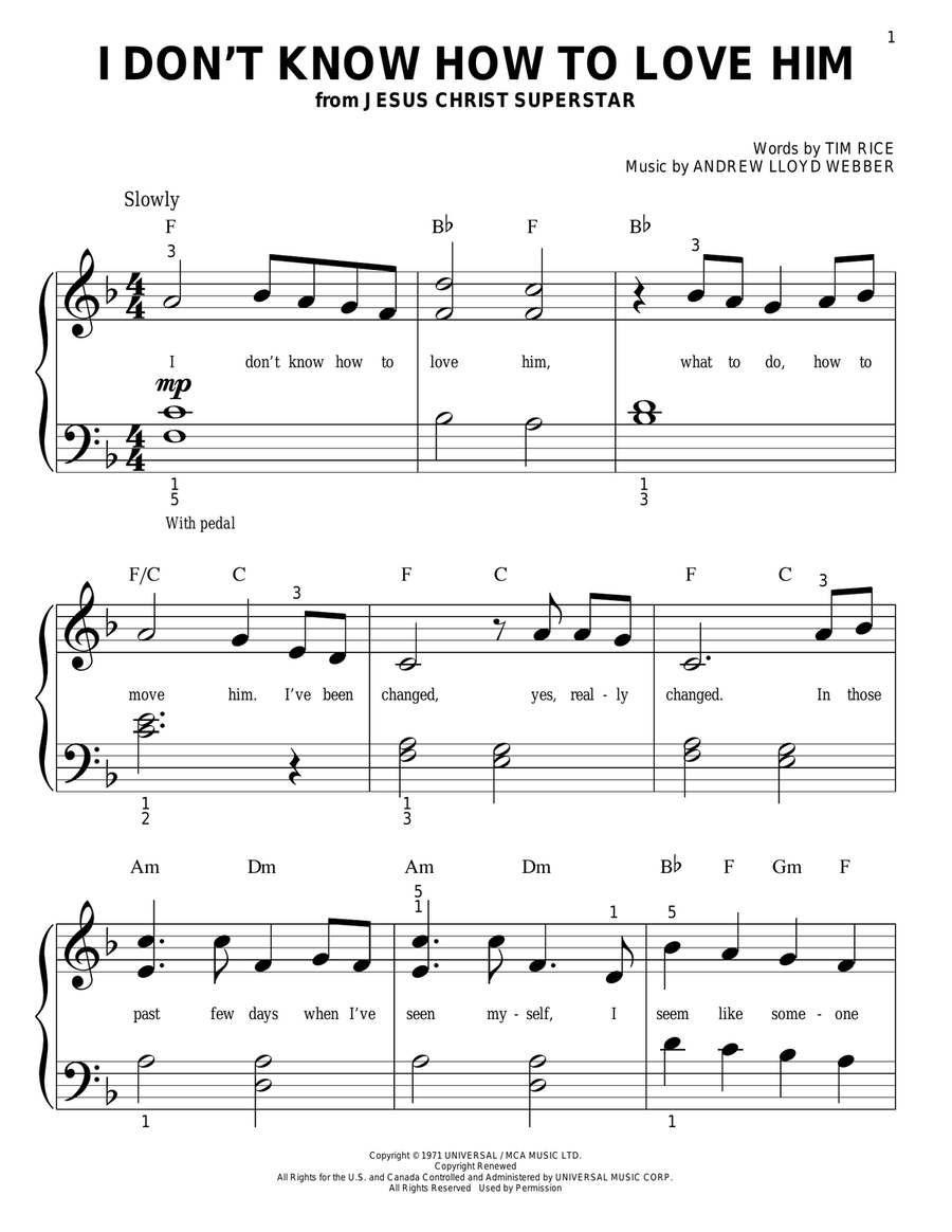 I Don't Know How To Love Him Easy Piano scores gallery preview page 1