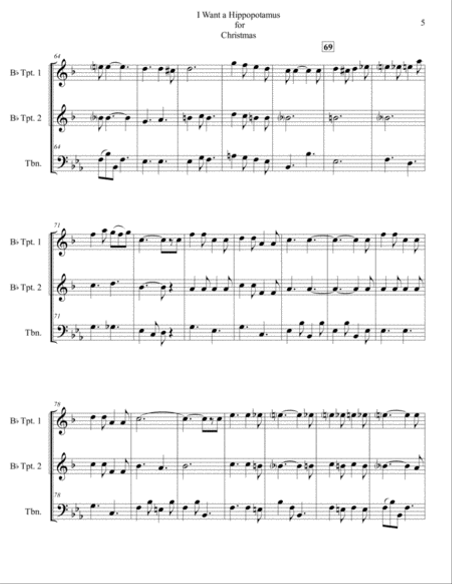 I Want A Hippopotamus For Christmas (Hippo The Hero) Brass Ensemble scores gallery preview page 5