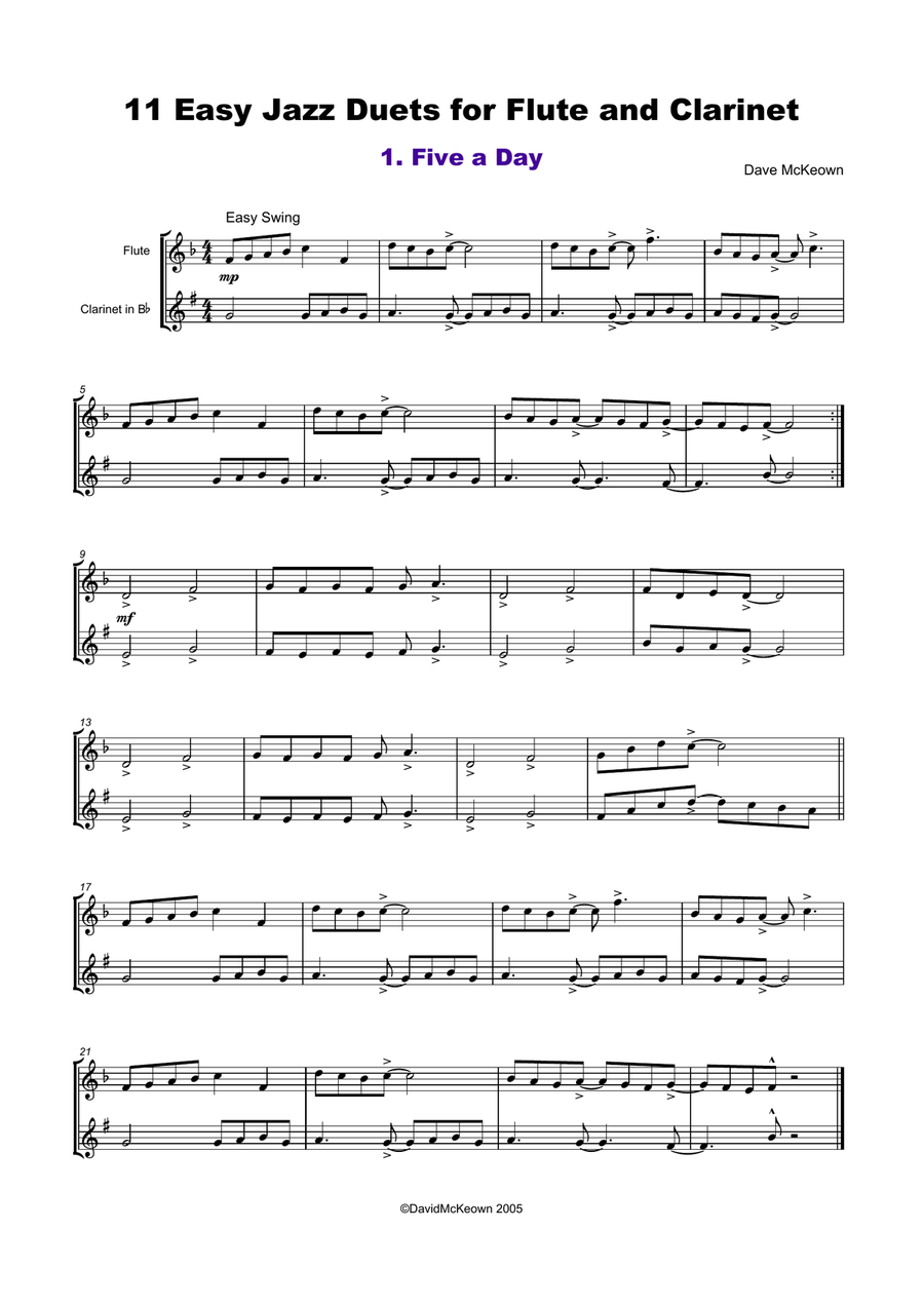 11 Easy Jazz Duets for Flute and Clarinet Woodwind Duet scores gallery preview page 2