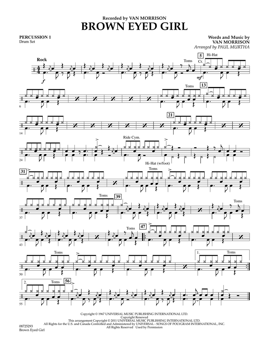 Brown Eyed Girl - Percussion 1 Concert Band scores gallery preview page 1