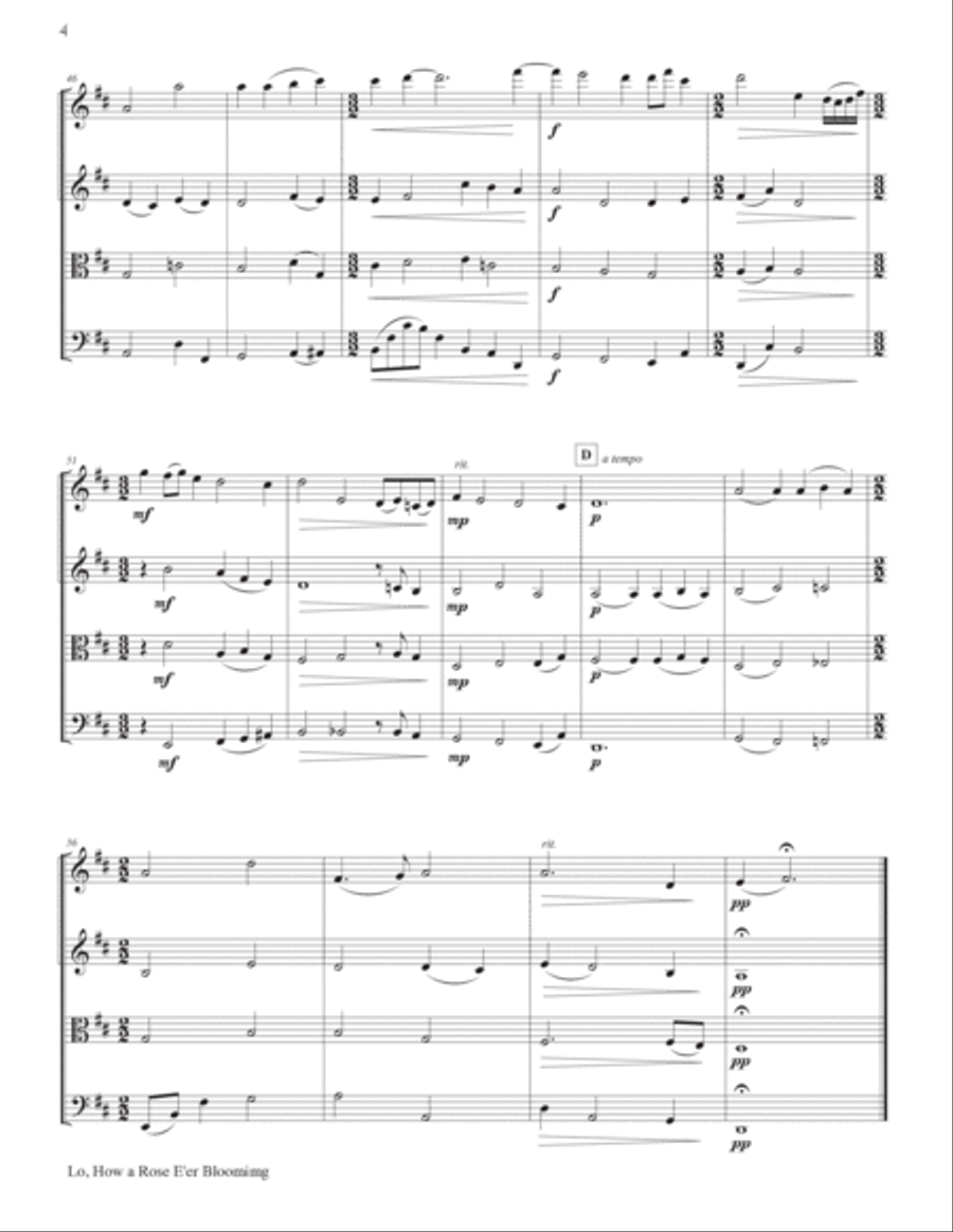 Lo, How a Rose E'er Blooming (ES IST EIN ROS) String Quartet scores gallery preview page 5