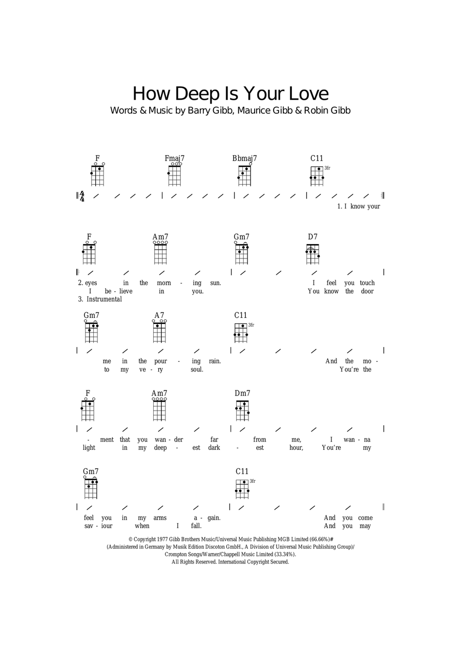 How Deep Is Your Love Ukulele scores gallery preview page 1