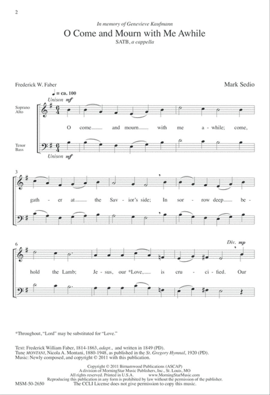 O Come and Mourn with Me Awhile 4-Part scores gallery preview page 2