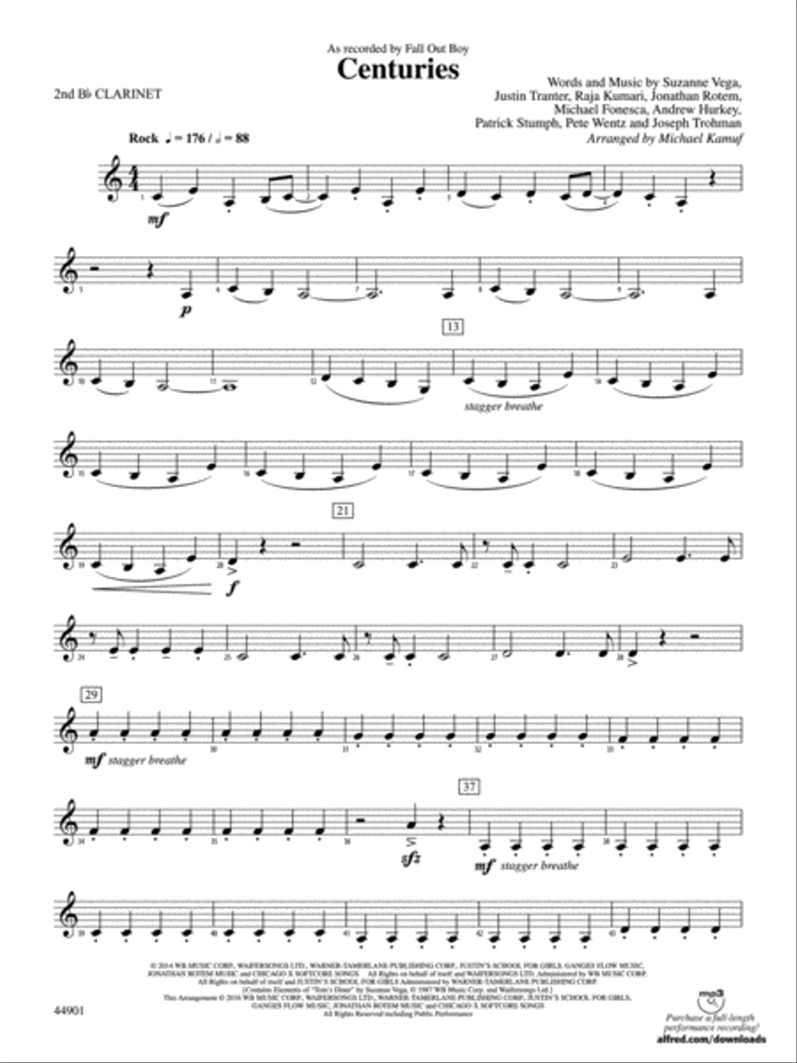 Centuries: 2nd B-flat Clarinet Concert Band scores gallery preview page 1