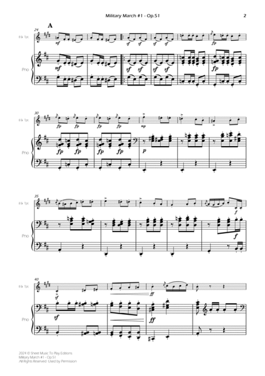 Military March No.1, Op.51 - Bb Trumpet and Piano (Full Score and Parts) image number null