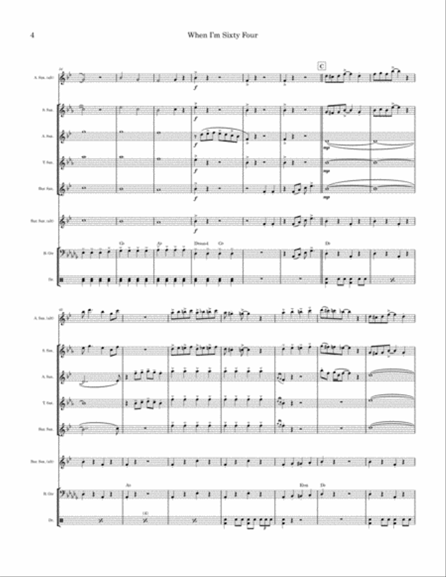 When I'm Sixty-four Saxophone Quartet scores gallery preview page 4