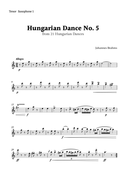 Hungarian Dance No. 5 by Brahms for Tenor Sax Quartet image number null